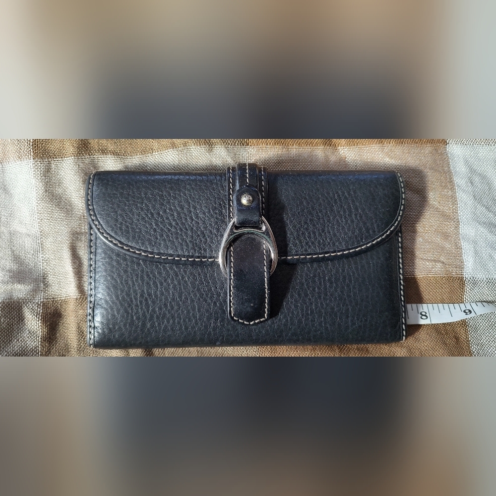 Dooney & Bourke Black Leather Continental Wallet Silver Tone Hardware Check Book